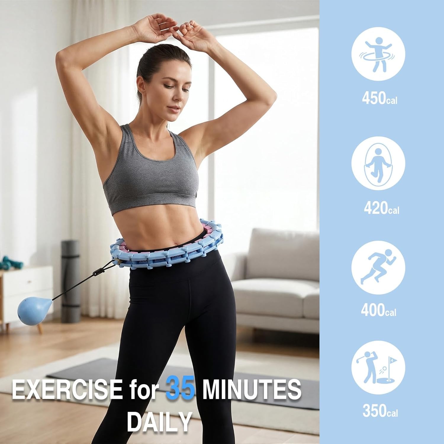 Silent Weighted Infinity Fitness Detachable Hoop plus Size 47 Inch, 24 Knots, Smart Exercise Fit Hoop for Women&Beginners, Waist and Abdominal Home Weight Loss Exercise Adjustable Infinity Hula