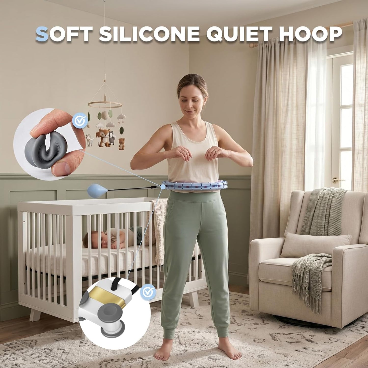 Silent Weighted Infinity Fitness Detachable Hoop plus Size 47 Inch, 24 Knots, Smart Exercise Fit Hoop for Women&Beginners, Waist and Abdominal Home Weight Loss Exercise Adjustable Infinity Hula
