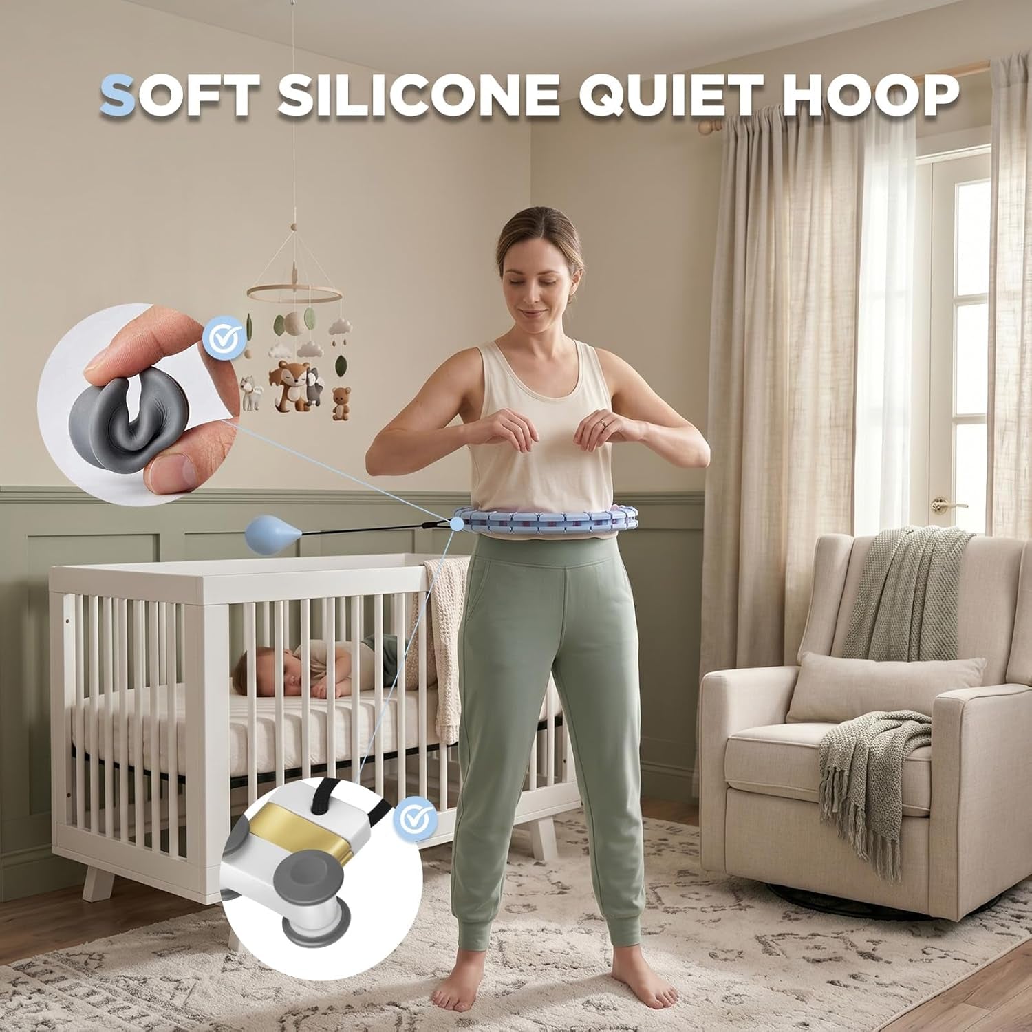 Silent Weighted Infinity Fitness Detachable Hoop plus Size 47 Inch, 24 Knots, Smart Exercise Fit Hoop for Women&Beginners, Waist and Abdominal Home Weight Loss Exercise Adjustable Infinity Hula
