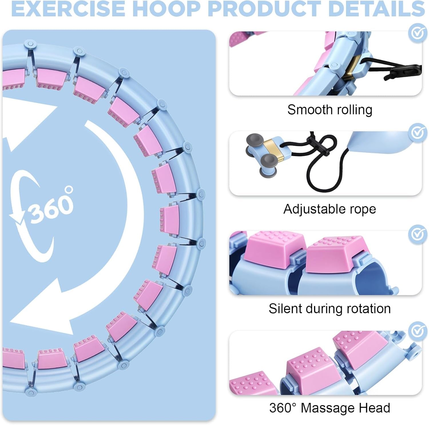 Silent Weighted Infinity Fitness Detachable Hoop plus Size 47 Inch, 24 Knots, Smart Exercise Fit Hoop for Women&Beginners, Waist and Abdominal Home Weight Loss Exercise Adjustable Infinity Hula