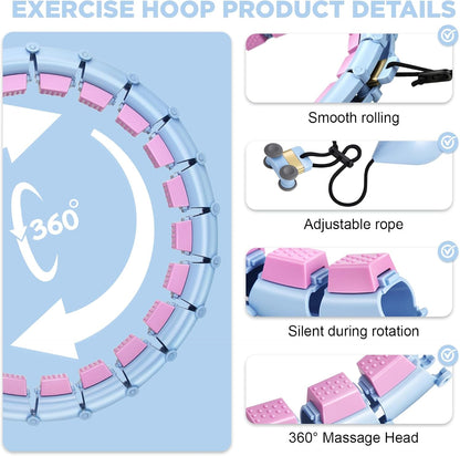 Silent Weighted Infinity Fitness Detachable Hoop plus Size 47 Inch, 24 Knots, Smart Exercise Fit Hoop for Women&Beginners, Waist and Abdominal Home Weight Loss Exercise Adjustable Infinity Hula