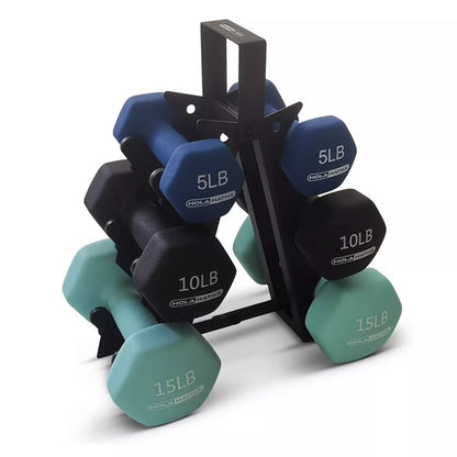 Holahatha 5, 10, and 15 LB Neoprene Dumbbell Free Hand Weight Set W/ Rack, Multi
