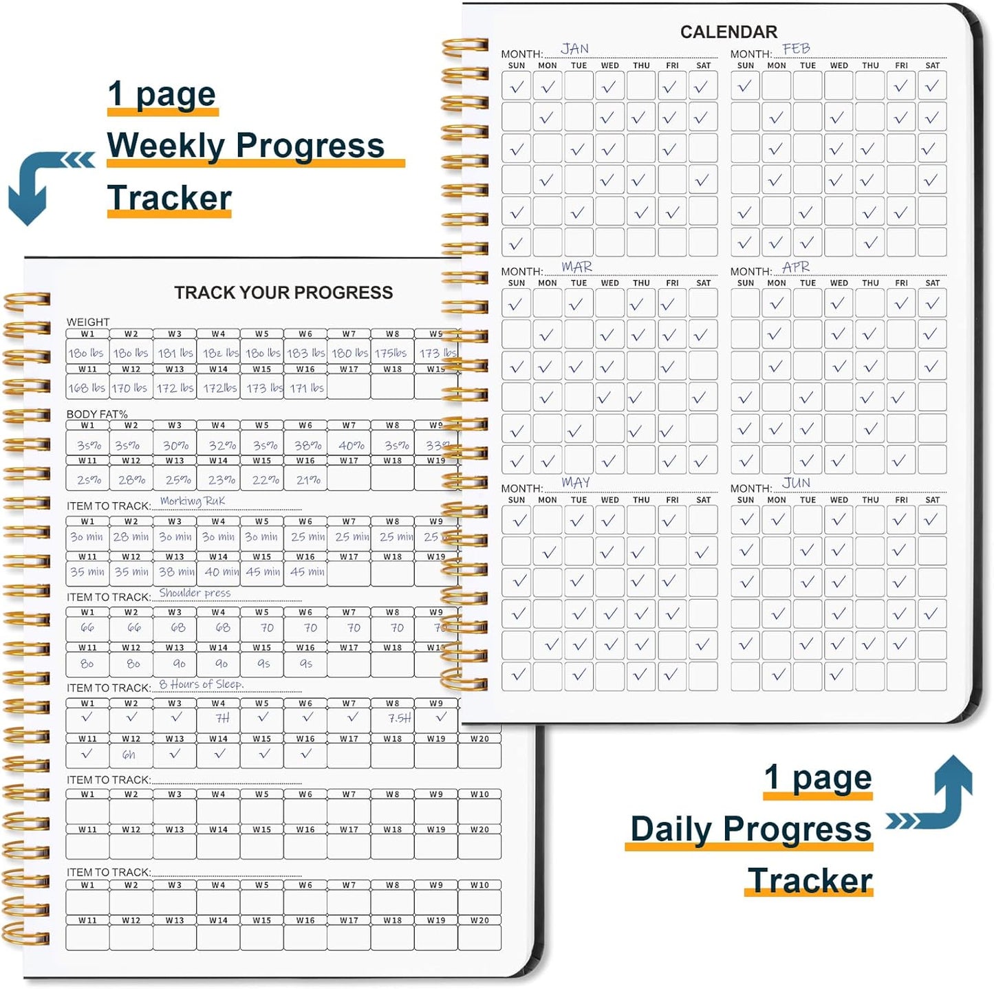 Undated Fitness Workout Journal for Men & Women, A5(8.5" X 6.7") Fitness Journal Workout Planner, Workout Log Book Planner for Tracking, Motivating, and Achieving Your Fitness Goals - Black