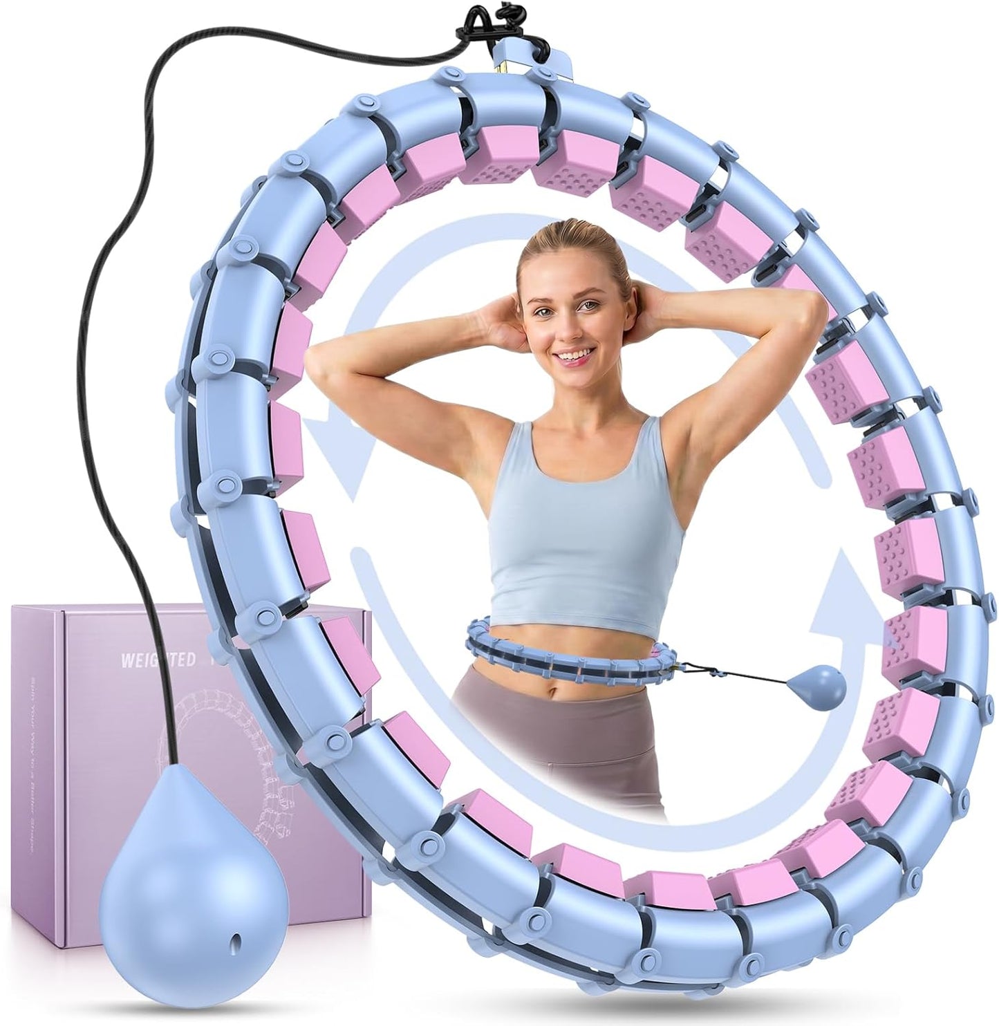 Silent Weighted Infinity Fitness Detachable Hoop plus Size 47 Inch, 24 Knots, Smart Exercise Fit Hoop for Women&Beginners, Waist and Abdominal Home Weight Loss Exercise Adjustable Infinity Hula
