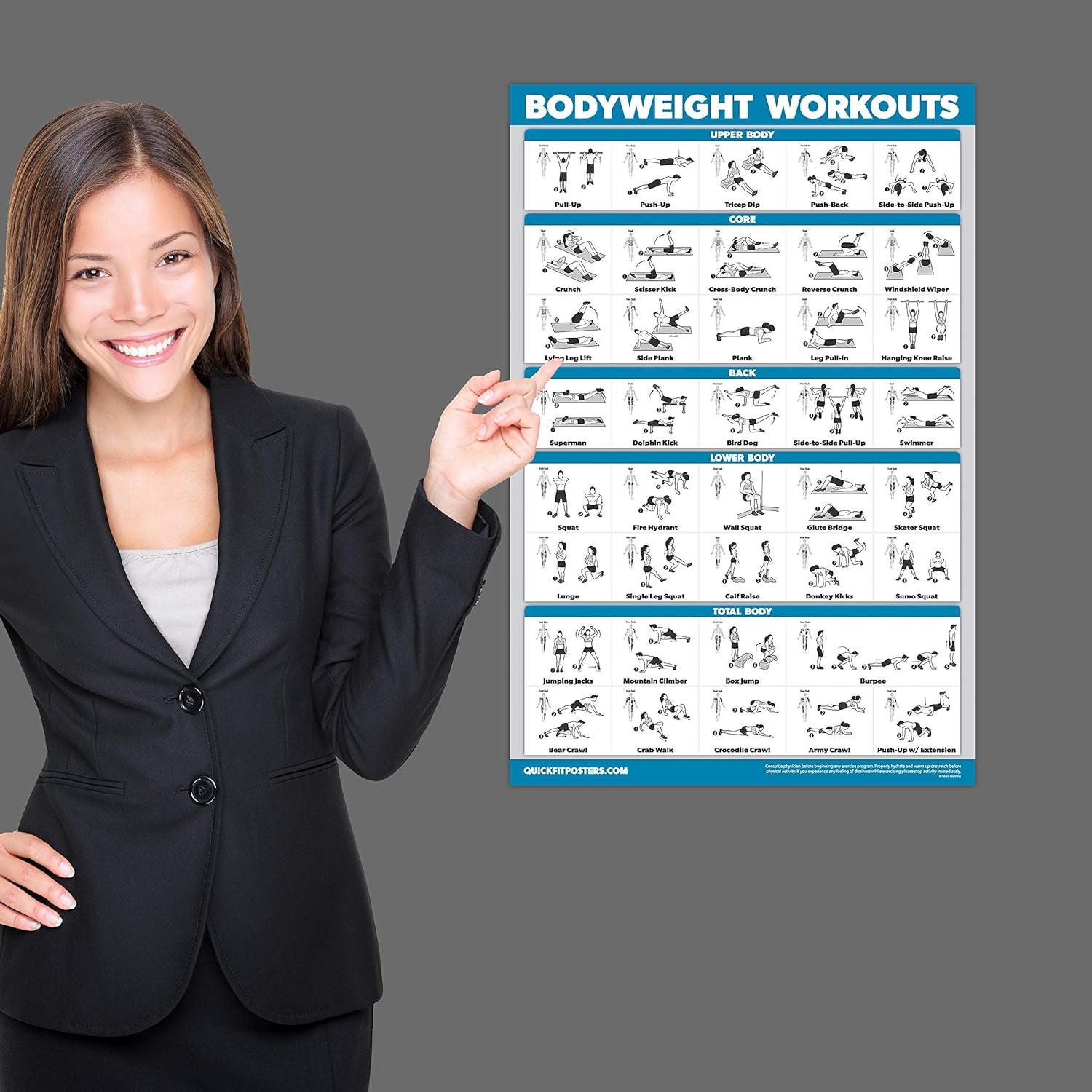 Bodyweight Workouts and Stretching Exercise Poster Laminated 2 Chart Set Body