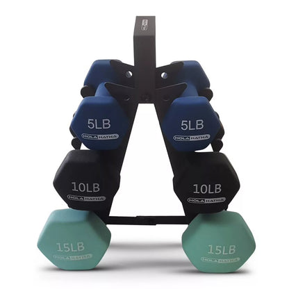 Holahatha 5, 10, and 15 LB Neoprene Dumbbell Free Hand Weight Set W/ Rack, Multi