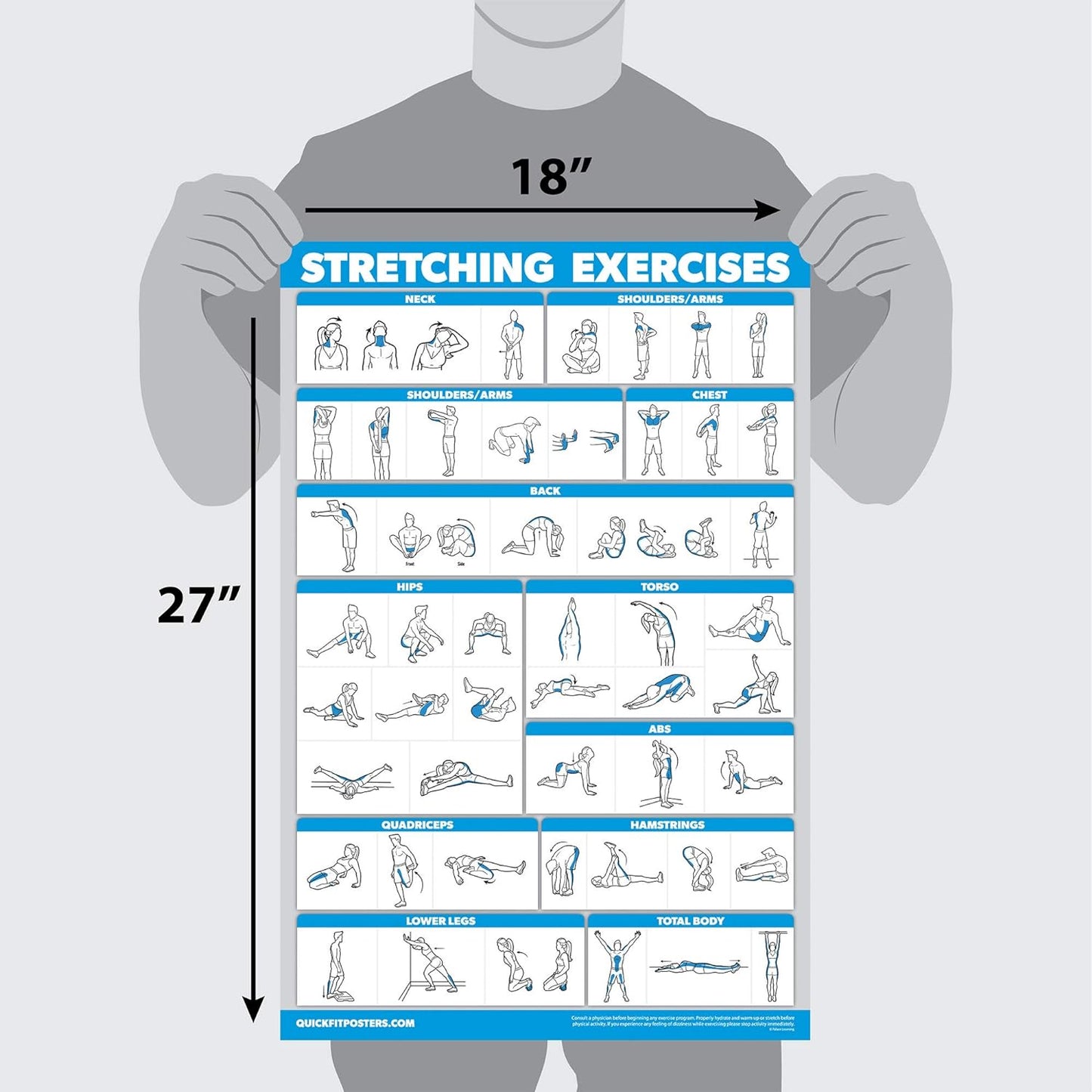 Bodyweight Workouts and Stretching Exercise Poster Laminated 2 Chart Set Body