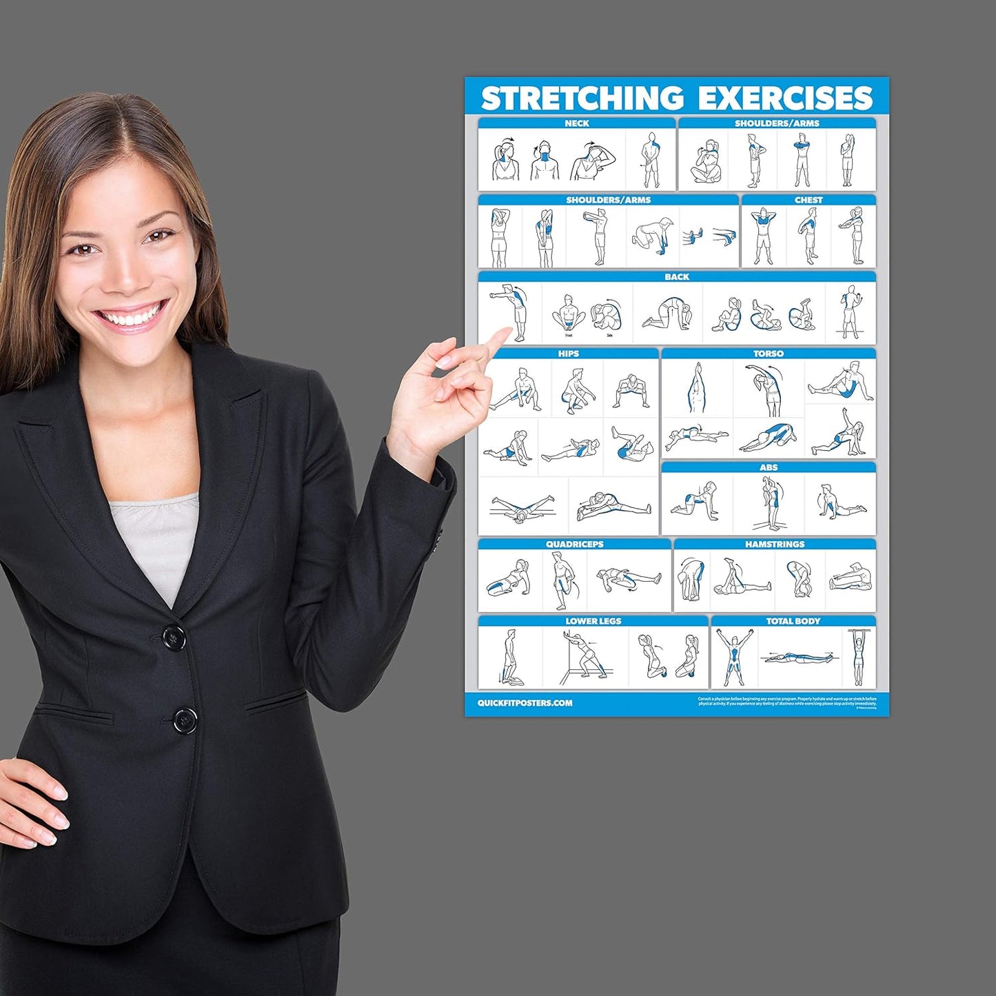 Bodyweight Workouts and Stretching Exercise Poster Laminated 2 Chart Set Body