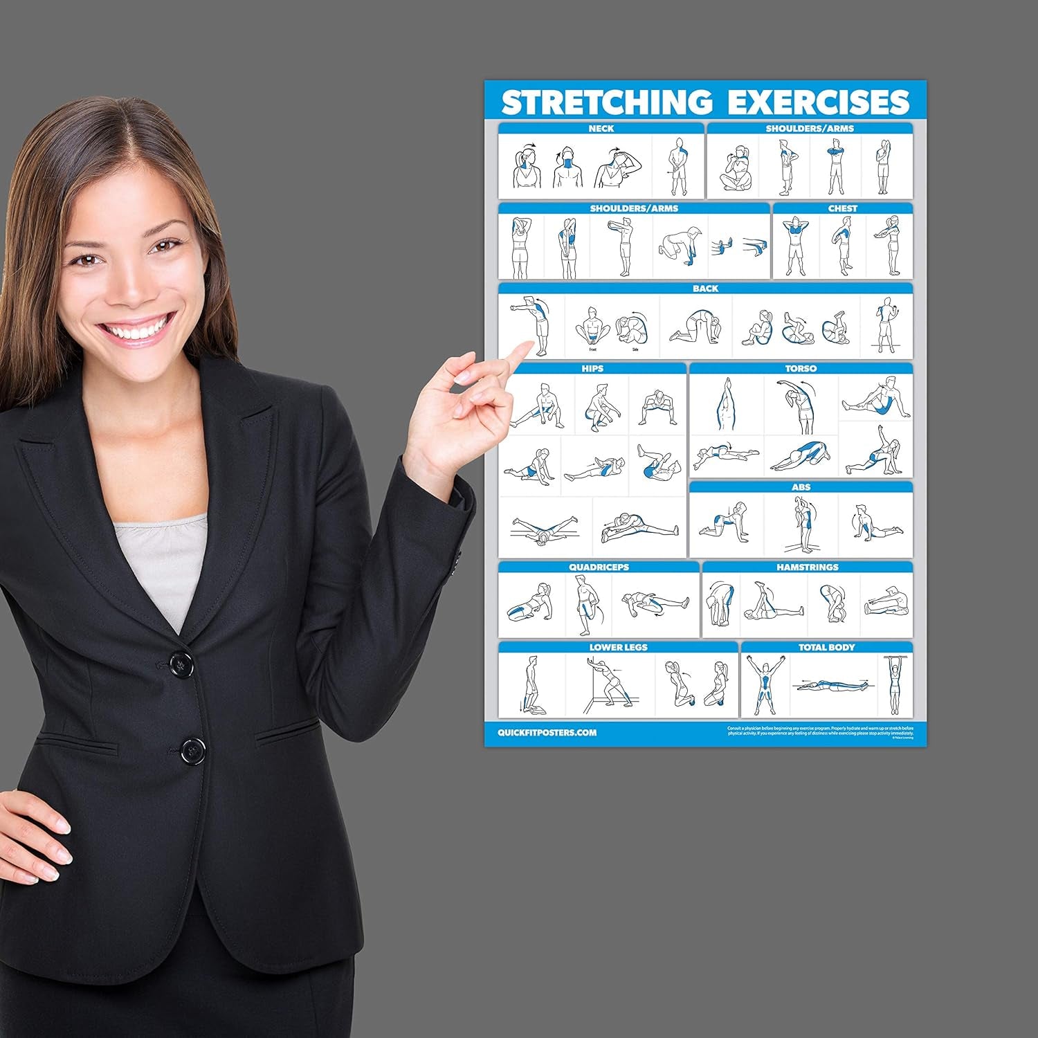 Bodyweight Workouts and Stretching Exercise Poster Laminated 2 Chart Set Body