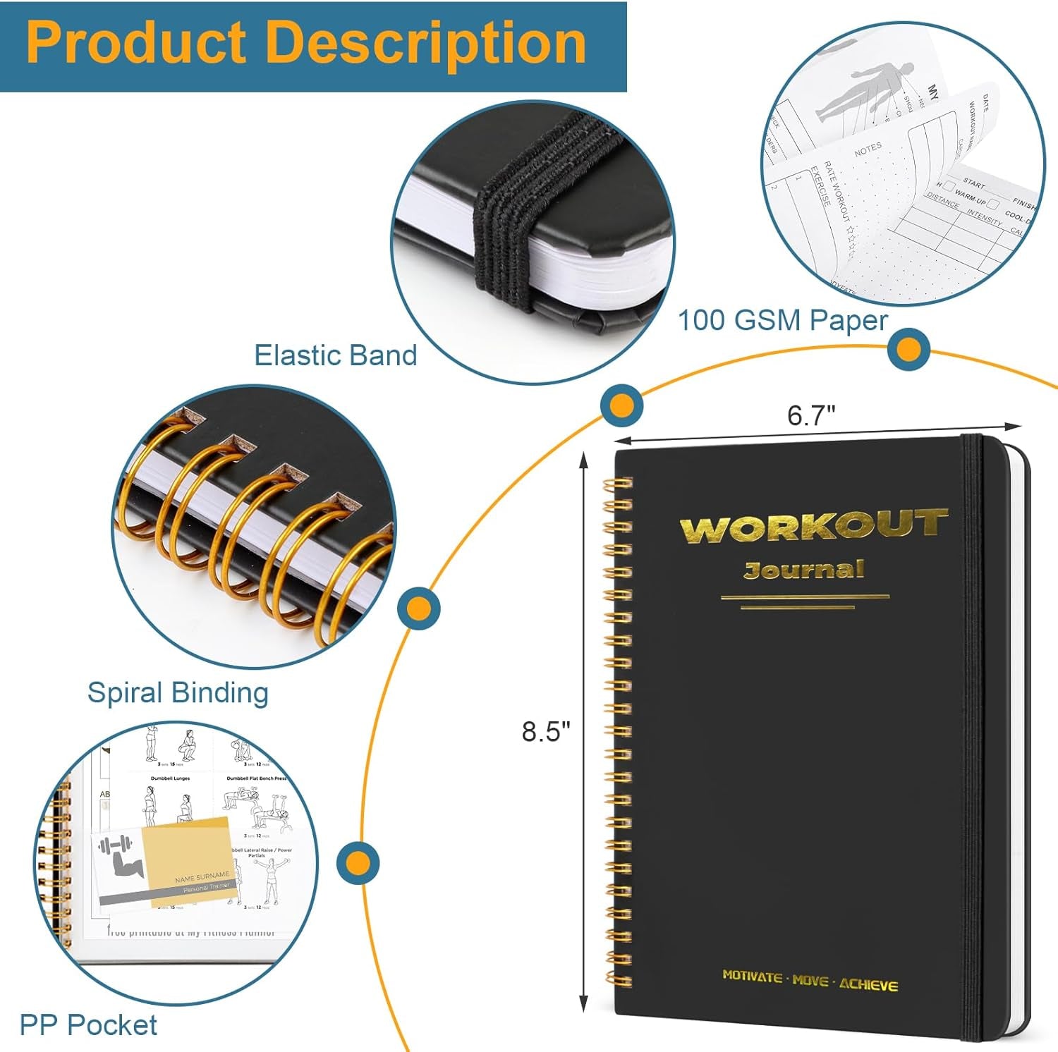 Undated Fitness Workout Journal for Men & Women, A5(8.5" X 6.7") Fitness Journal Workout Planner, Workout Log Book Planner for Tracking, Motivating, and Achieving Your Fitness Goals - Black