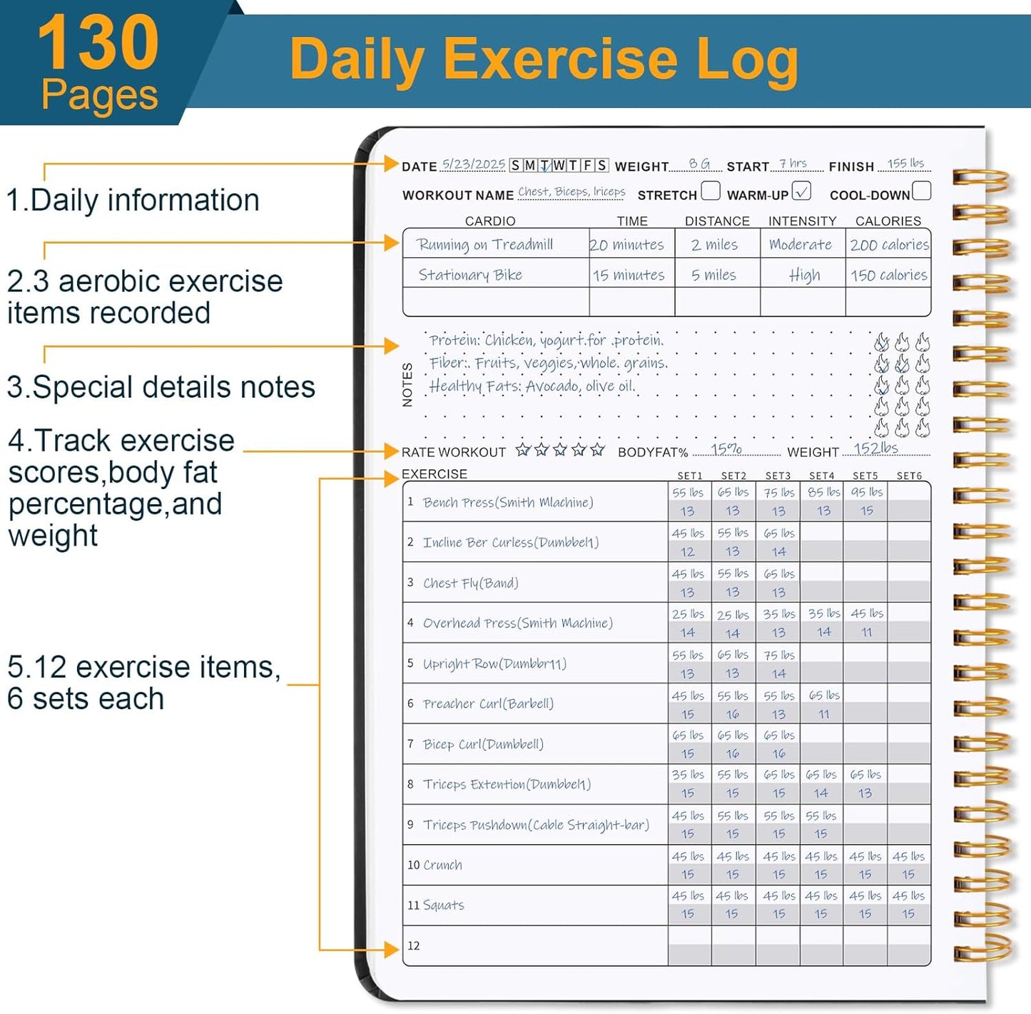 Undated Fitness Workout Journal for Men & Women, A5(8.5" X 6.7") Fitness Journal Workout Planner, Workout Log Book Planner for Tracking, Motivating, and Achieving Your Fitness Goals - Black
