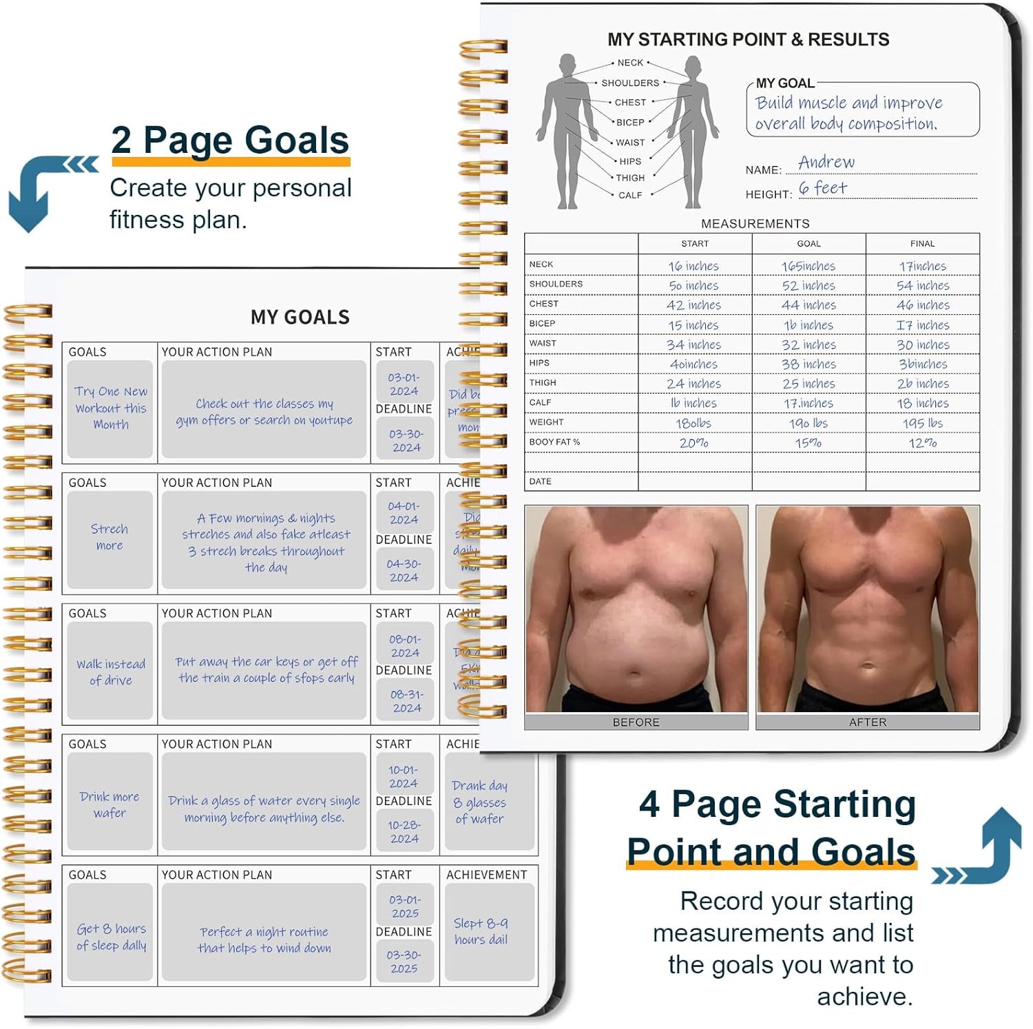 Undated Fitness Workout Journal for Men & Women, A5(8.5" X 6.7") Fitness Journal Workout Planner, Workout Log Book Planner for Tracking, Motivating, and Achieving Your Fitness Goals - Black