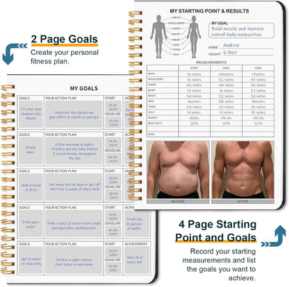 Undated Fitness Workout Journal for Men & Women, A5(8.5" X 6.7") Fitness Journal Workout Planner, Workout Log Book Planner for Tracking, Motivating, and Achieving Your Fitness Goals - Black