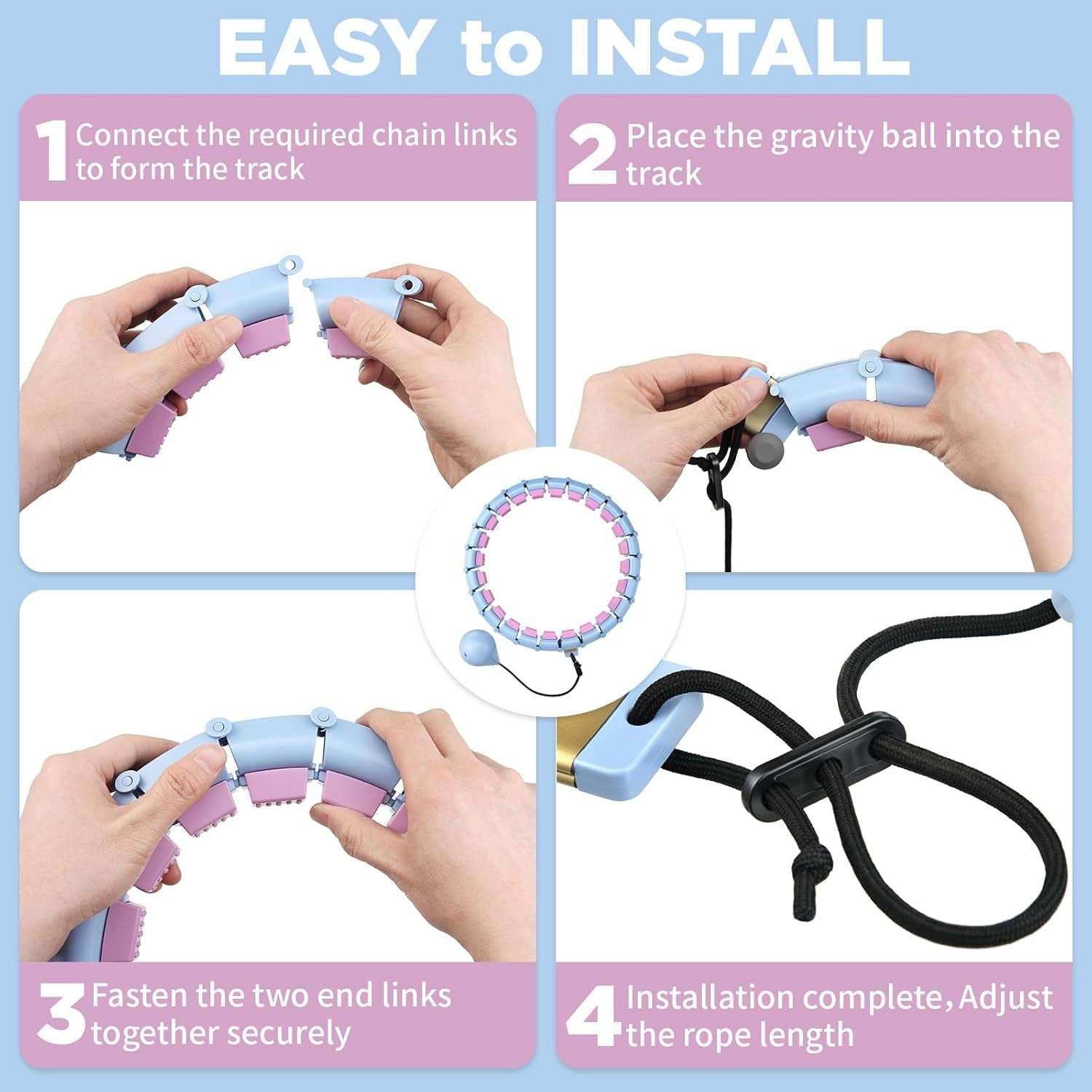 Silent Weighted Infinity Fitness Detachable Hoop plus Size 47 Inch, 24 Knots, Smart Exercise Fit Hoop for Women&Beginners, Waist and Abdominal Home Weight Loss Exercise Adjustable Infinity Hula