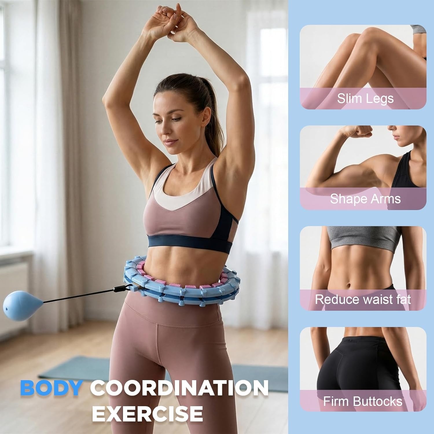 Silent Weighted Infinity Fitness Detachable Hoop plus Size 47 Inch, 24 Knots, Smart Exercise Fit Hoop for Women&Beginners, Waist and Abdominal Home Weight Loss Exercise Adjustable Infinity Hula